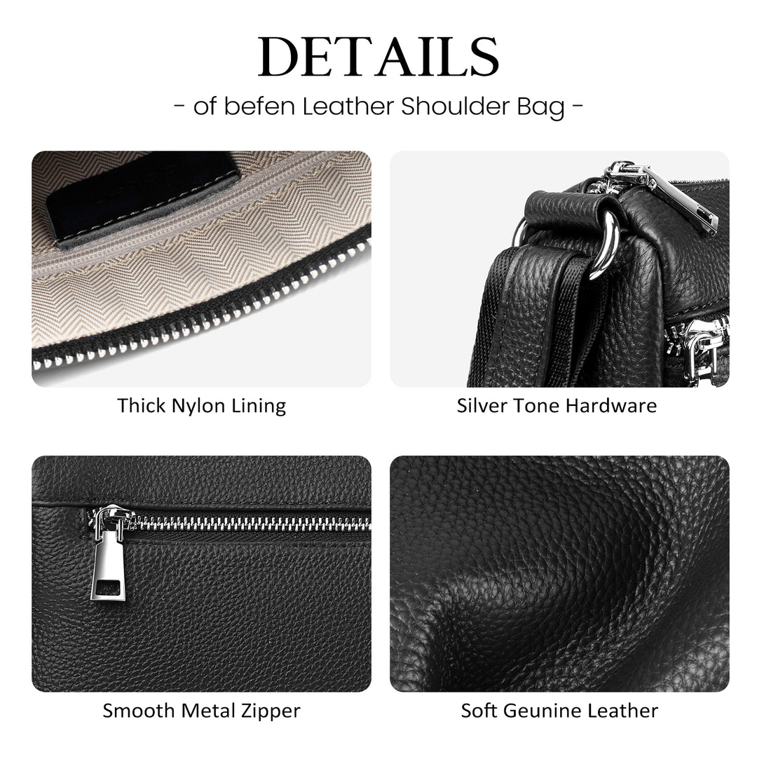 befen Shoulder Bags with Multi Zipper Pockets